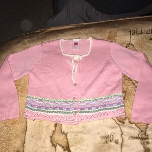 🖤APRIL CORNELL VINTAGE GIRLS LIGHT PINK CARDIGAN SIZE 6🖤